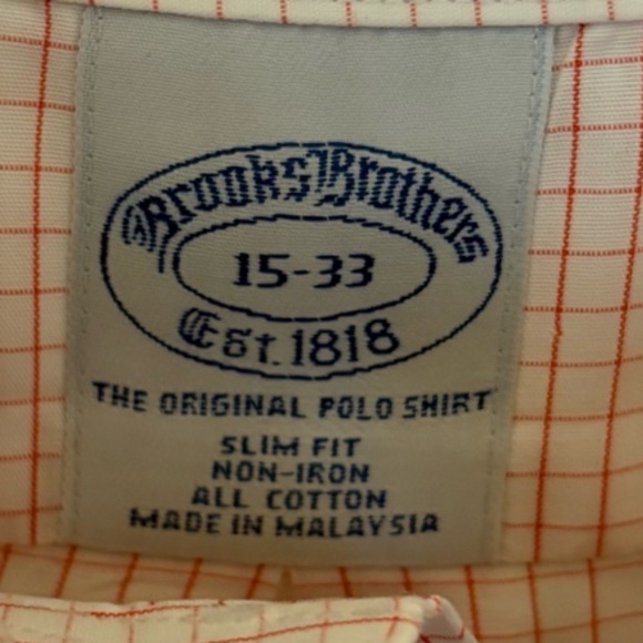 👔 Brooks Brothers Slim Fit 15-33 Dress Shirt – Pink Grid Check, Non-Iron - Picture 6 of 7